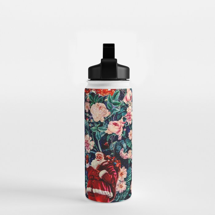 Santa Claus and Floral Pattern Water Bottle Gallery Image 2