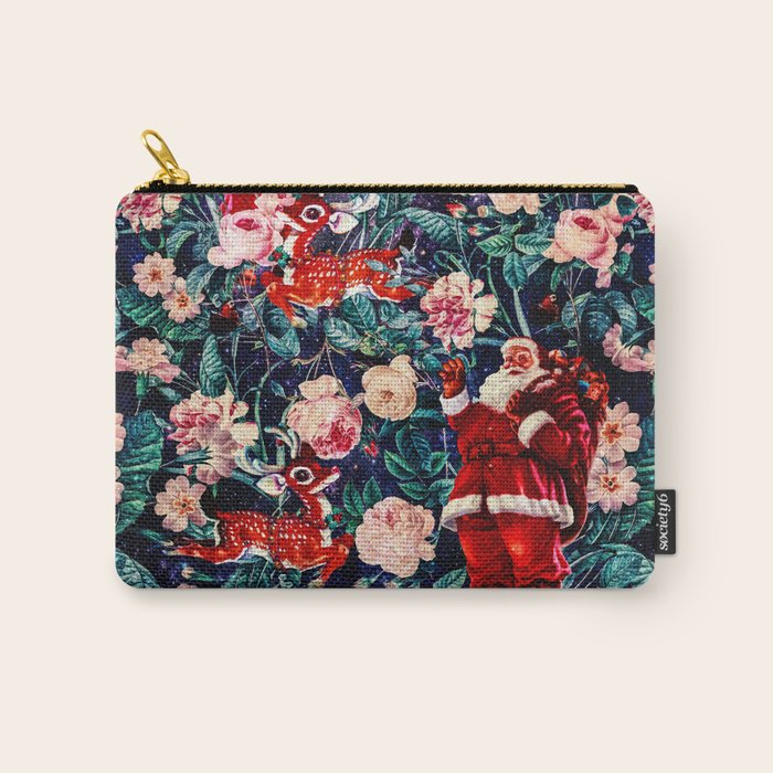 Santa Claus and Floral Pattern Carry All Pouch Gallery Image 1