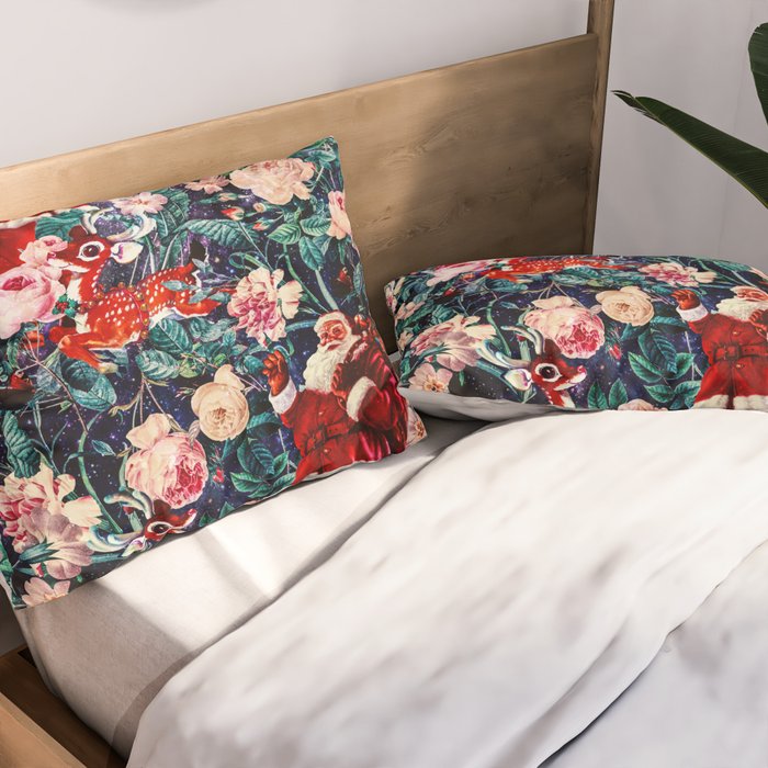 Santa Claus and Floral Pattern Pillow Sham Gallery Image 2