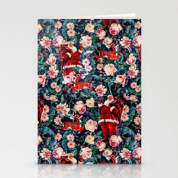 Santa Claus and Floral Pattern Stationery Card Gallery Image 1