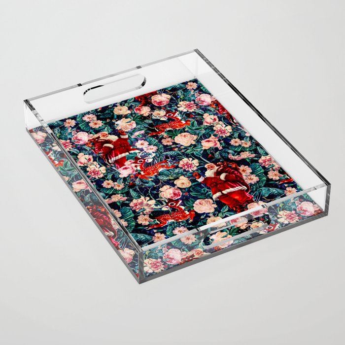 Santa Claus and Floral Pattern Acrylic Tray Gallery Image 1