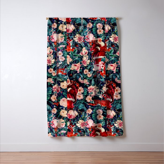 Santa Claus and Floral Pattern Window Curtain Gallery Image 3