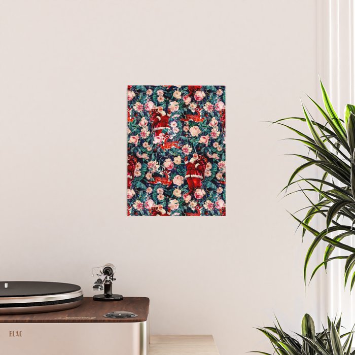 Santa Claus and Floral Pattern Poster Gallery Image 2