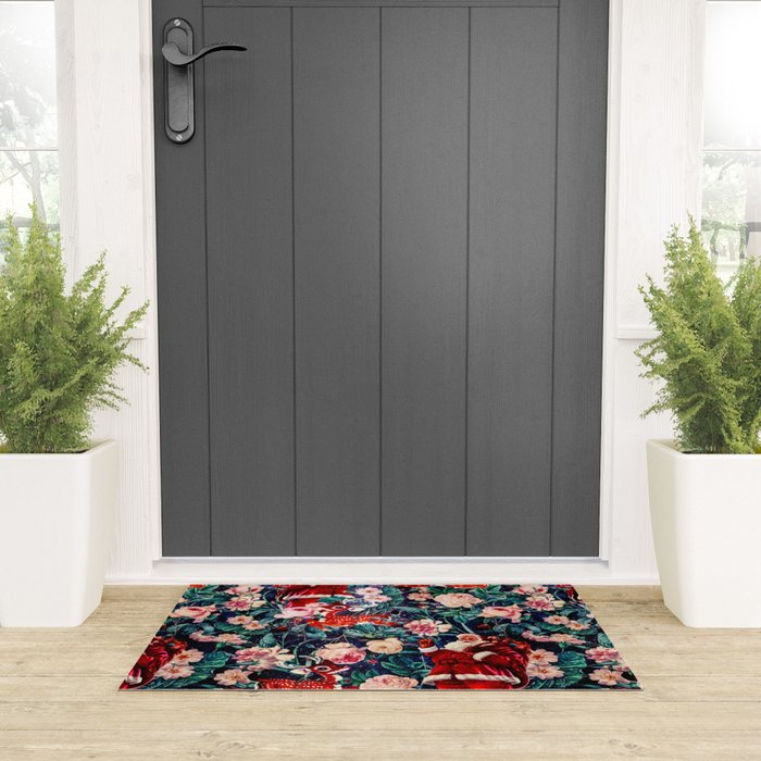 Santa Claus and Floral Pattern Welcome Mat Gallery Image 3