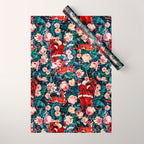 Santa Claus and Floral Pattern Wrapping Paper Gallery Image 1