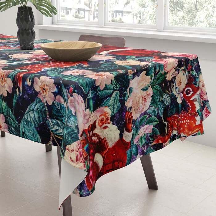 Santa Claus and Floral Pattern Tablecloth Gallery Image 3