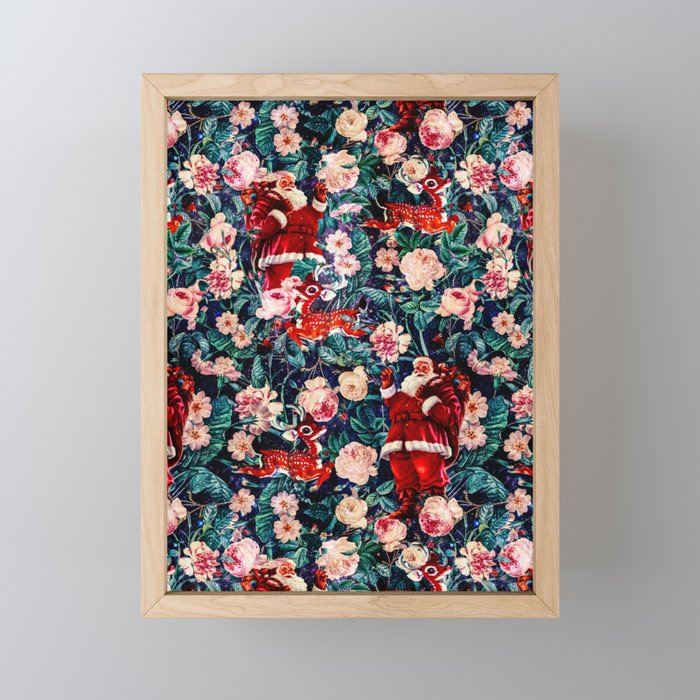 Santa Claus and Floral Pattern Mini Art Print Gallery Image 1