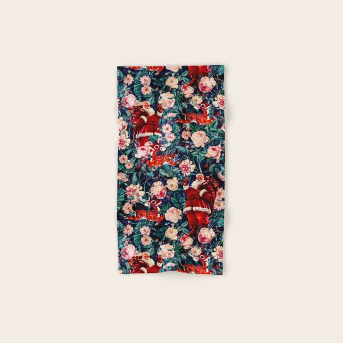 Santa Claus and Floral Pattern Bath Towel Gallery Image 1
