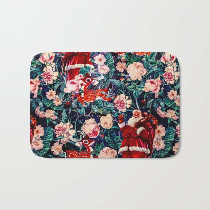 Santa Claus and Floral Pattern Bath Mat Gallery Image 1