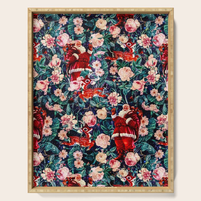 Santa Claus and Floral Pattern Serving Tray Gallery Image 1