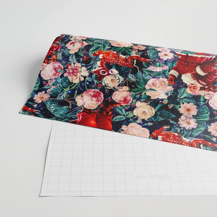 Santa Claus and Floral Pattern Wrapping Paper Gallery Image 2