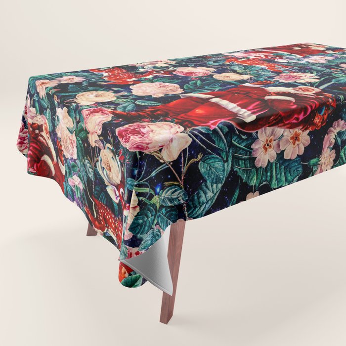 Santa Claus and Floral Pattern Tablecloth Gallery Image 1