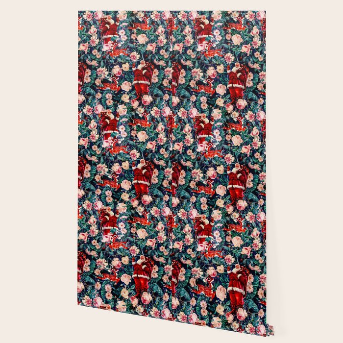Santa Claus and Floral Pattern Wallpaper Gallery Image 2