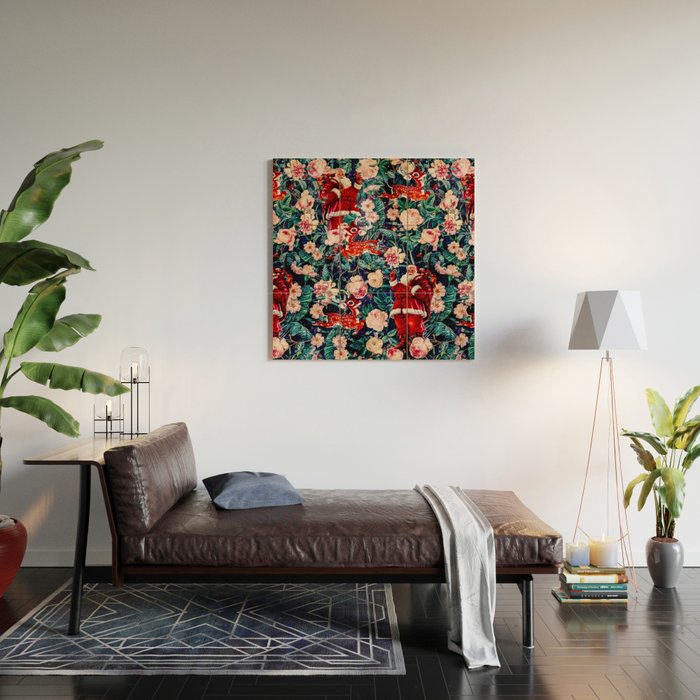 Santa Claus and Floral Pattern Wood Wall Art Gallery Image 2