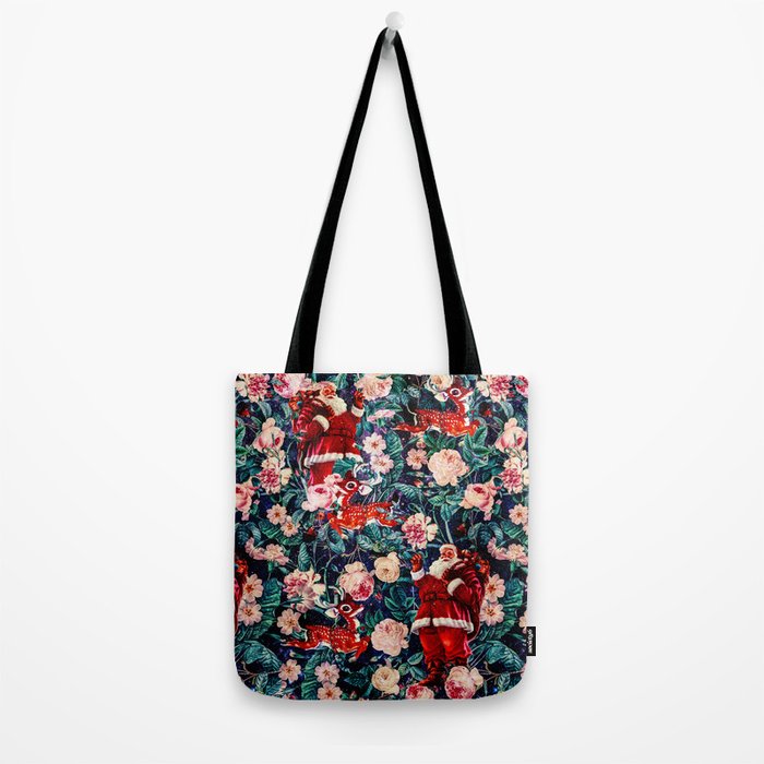 Santa Claus and Floral Pattern Tote Bag Gallery Image 2