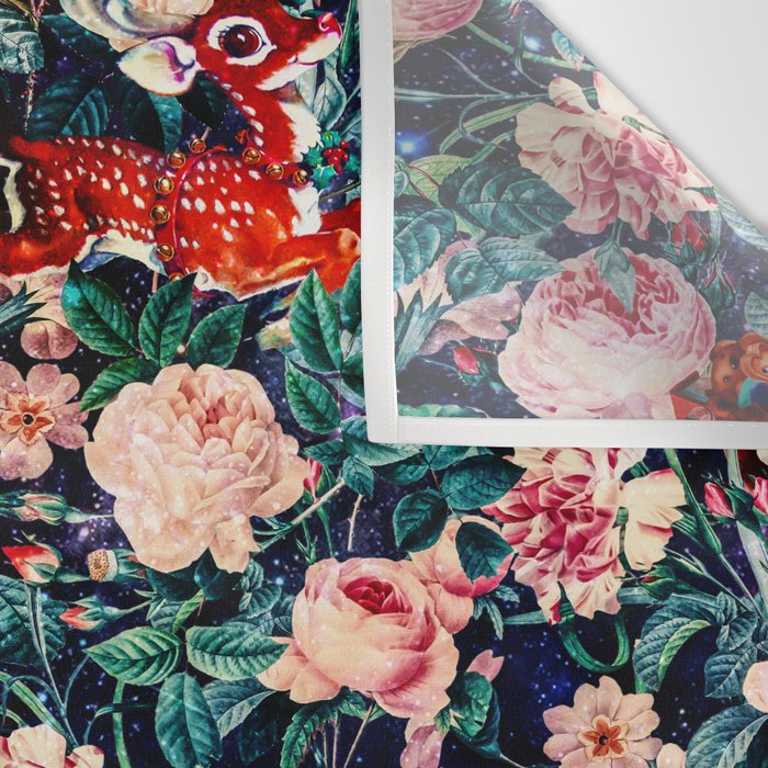 Santa Claus and Floral Pattern Wall Tapestry Gallery Image 3