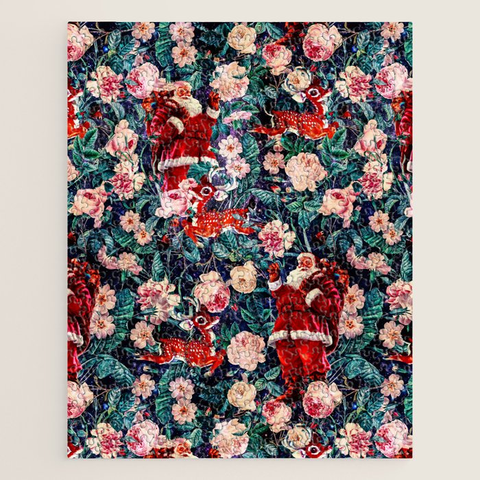 Santa Claus and Floral Pattern Jigsaw Puzzle Gallery Image 1