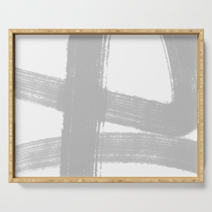Abstract Minimalist Painted Brushstrokes 1 in Light Gray Serving Tray Gallery Image 1