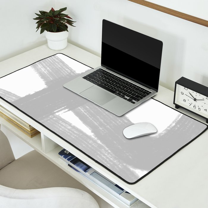 Abstract Minimalist Painted Brushstrokes 1 in Light Gray Desk Mat Gallery Image 2