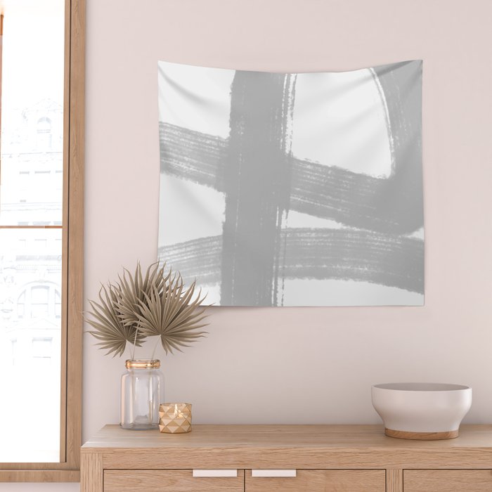 Abstract Minimalist Painted Brushstrokes 1 in Light Gray Wall Tapestry Gallery Image 2