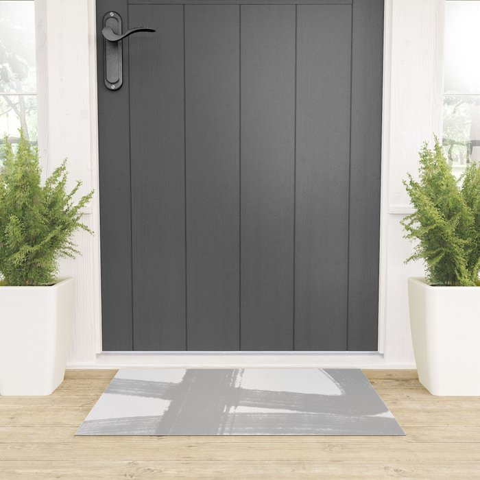Abstract Minimalist Painted Brushstrokes 1 in Light Gray Welcome Mat Gallery Image 3
