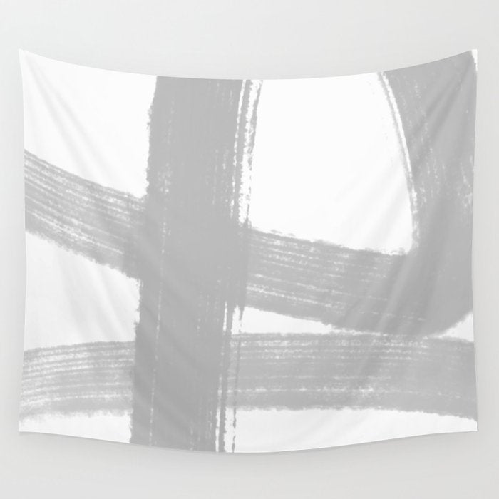 Abstract Minimalist Painted Brushstrokes 1 in Light Gray Wall Tapestry Gallery Image 1