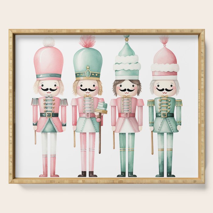Mint and Pink Watercolor Nutcracker Soldiers Serving Tray Gallery Image 1