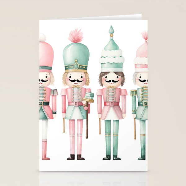 Mint and Pink Watercolor Nutcracker Soldiers Stationery Card Gallery Image 2