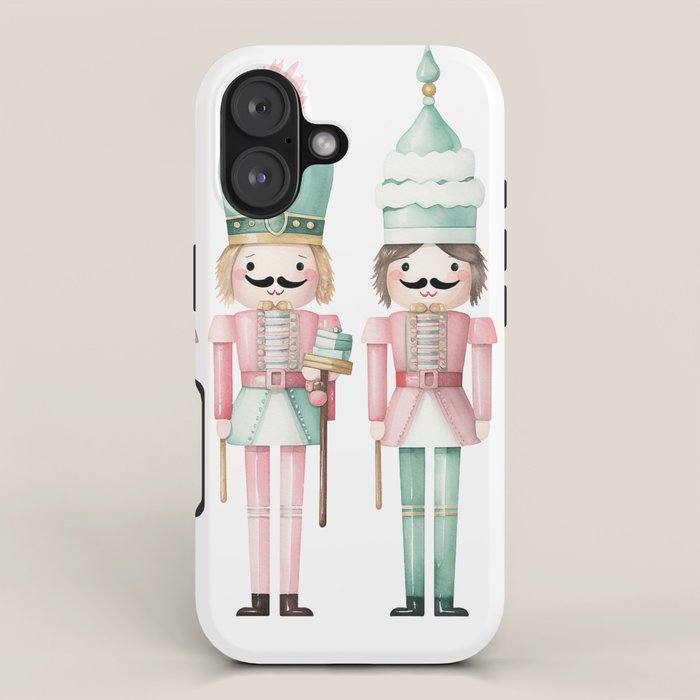 Mint and Pink Watercolor Nutcracker Soldiers iPhone Case Gallery Image 1