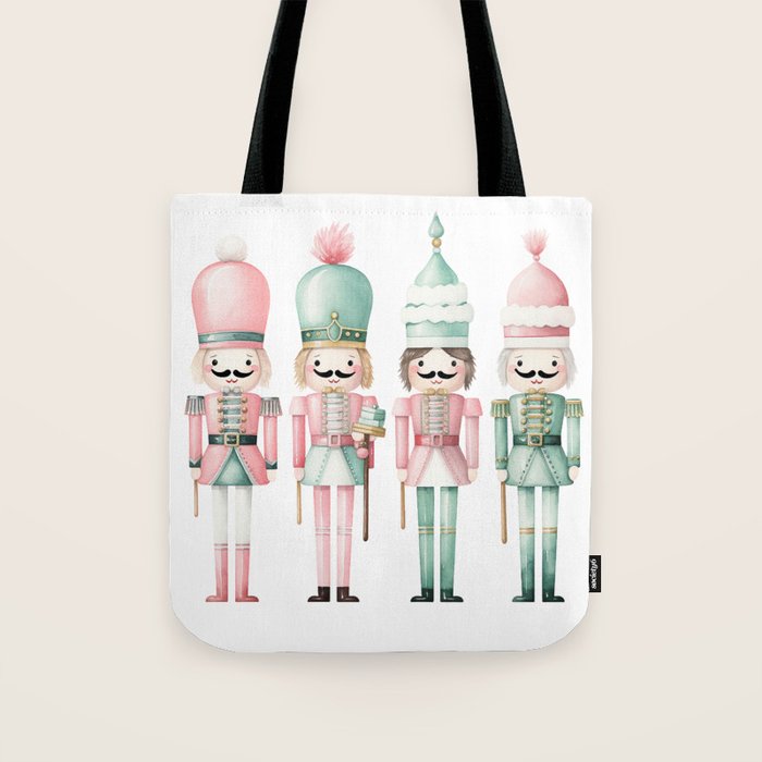 Mint and Pink Watercolor Nutcracker Soldiers Tote Bag Gallery Image 1