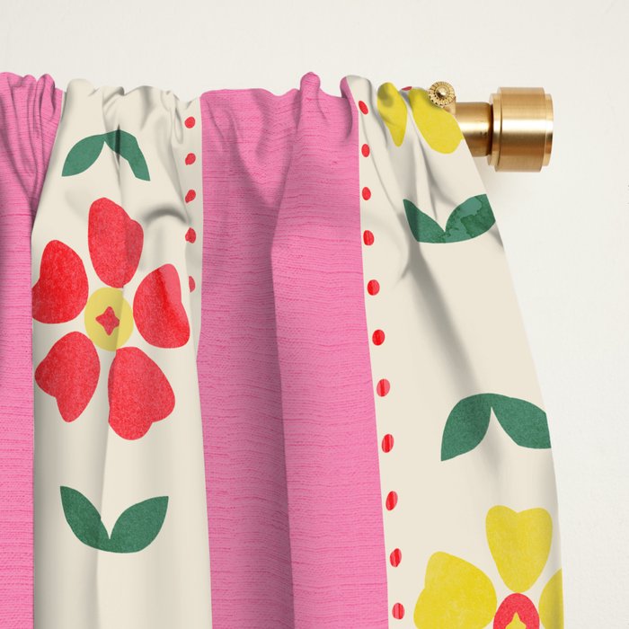 Granny Style Vintage Florals On Pink Stripes Window Curtain Gallery Image 2
