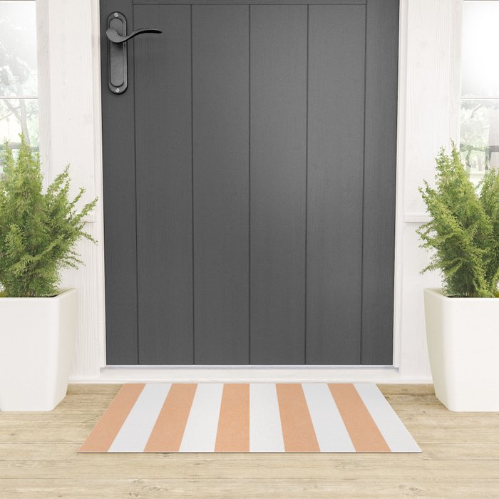 Minimal candy pastel stripes 2. Peach fuzz Welcome Mat Gallery Image 3