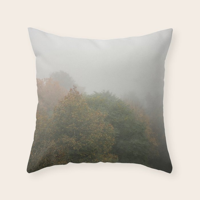 Belgium Misty Forest Scene | Atmospheric Nature Photography Throw Pillow Gallery Image 1