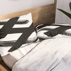 X Black & White Minimalist Abstract Mid century Ink Art Dark Brush Strokes Pillow Sham Gallery Image 2
