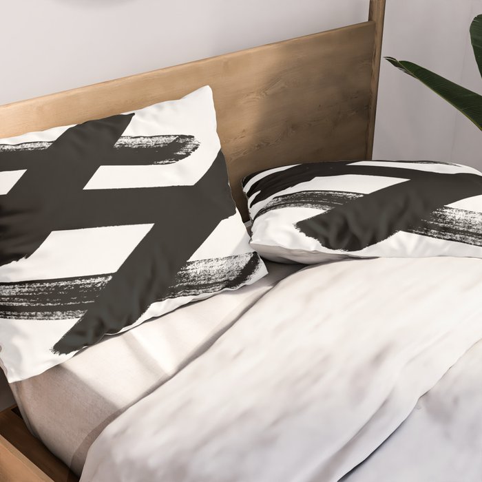 X Black & White Minimalist Abstract Mid century Ink Art Dark Brush Strokes Pillow Sham Gallery Image 2