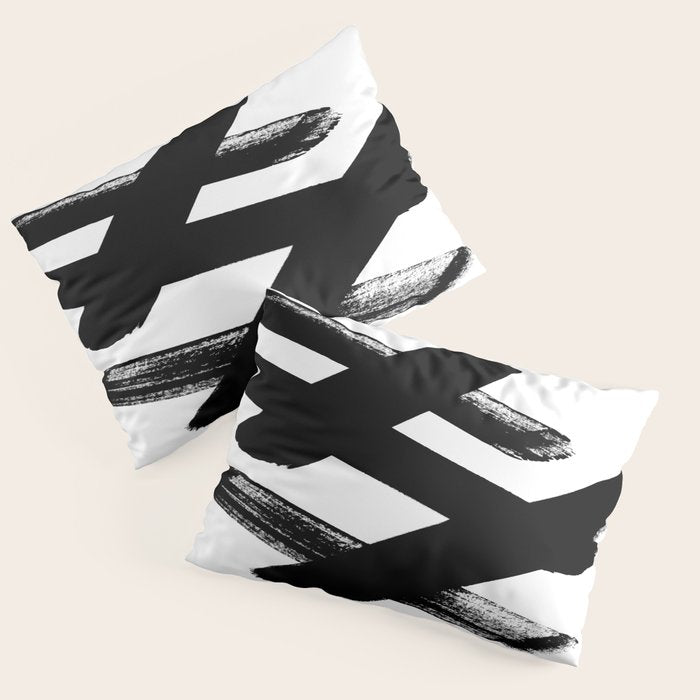 X Black & White Minimalist Abstract Mid century Ink Art Dark Brush Strokes Pillow Sham Gallery Image 3