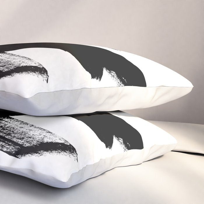 X Black & White Minimalist Abstract Mid century Ink Art Dark Brush Strokes Pillow Sham Gallery Image 3