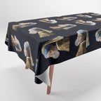 Girl with pearl earring blowing bubble gum Tablecloth Gallery Image 1