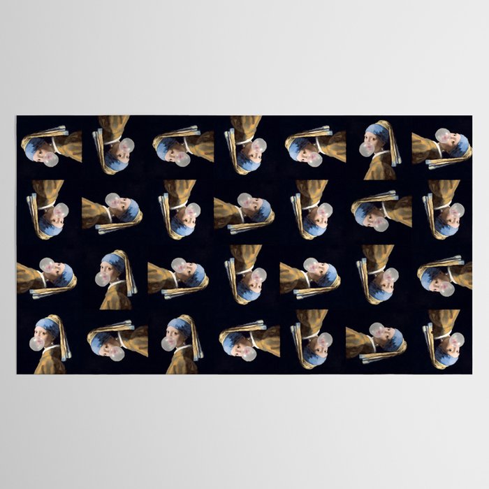 Girl with pearl earring blowing bubble gum Tablecloth Gallery Image 2