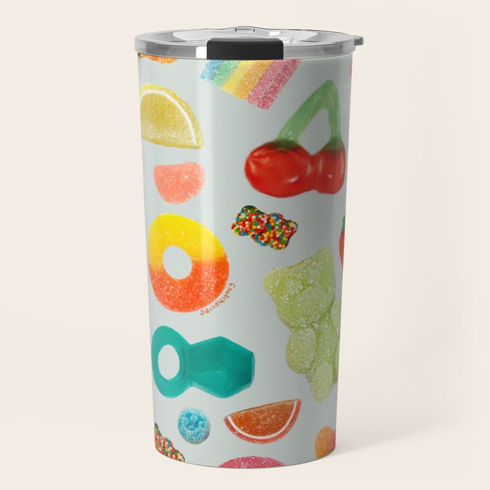 Candy Print in Blue Travel Mug Gallery Image 1