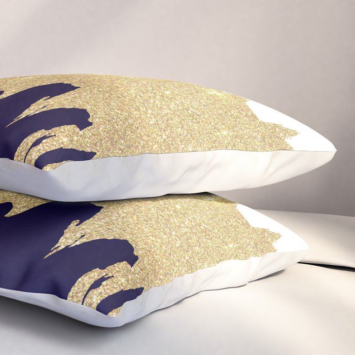 Modern navy blue white faux gold glitter brushstrokes Pillow Sham Gallery Image 3