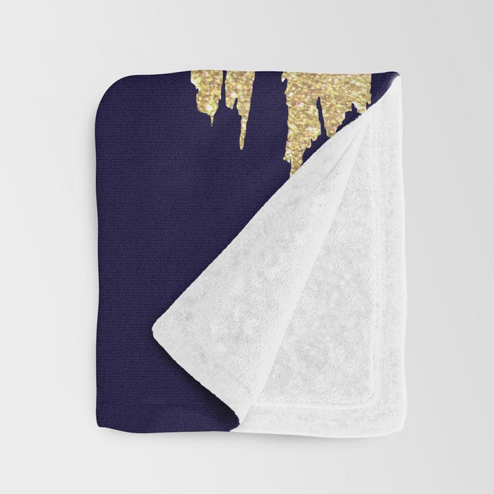 Modern navy blue white faux gold glitter brushstrokes Throw Blanket Gallery Image 3