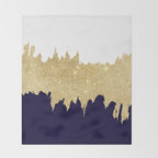 Modern navy blue white faux gold glitter brushstrokes Throw Blanket Gallery Image 2