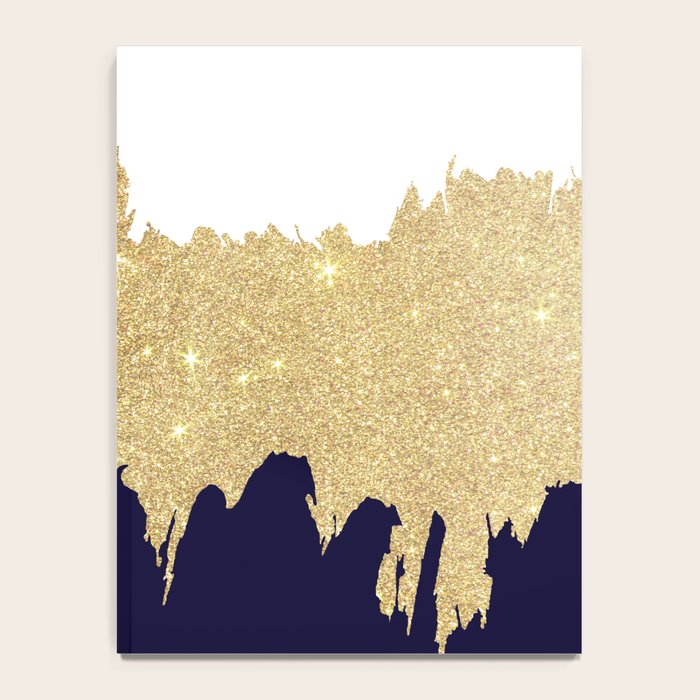 Modern navy blue white faux gold glitter brushstrokes Notebook Gallery Image 4