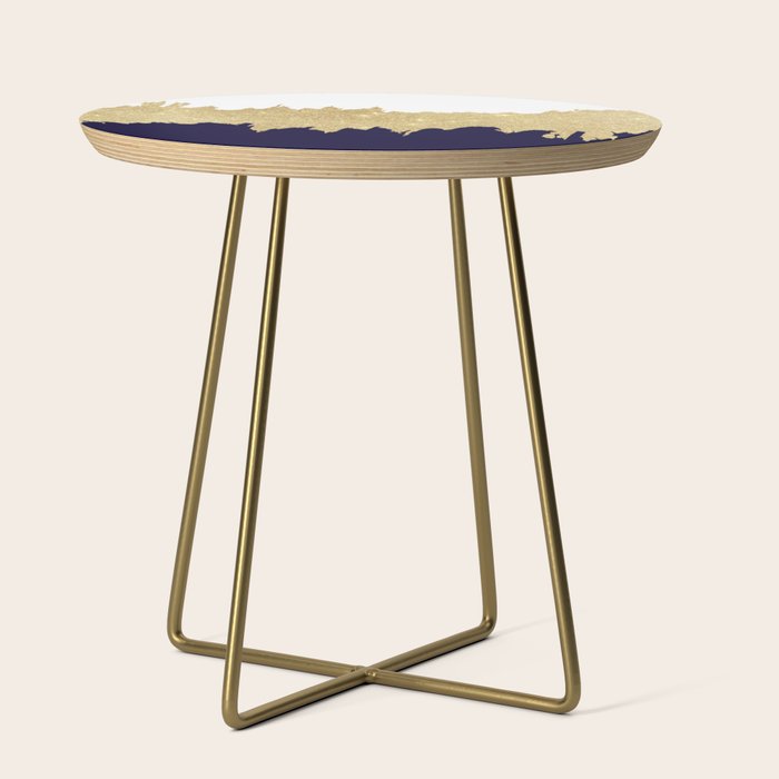 Modern navy blue white faux gold glitter brushstrokes Side Table Gallery Image 1