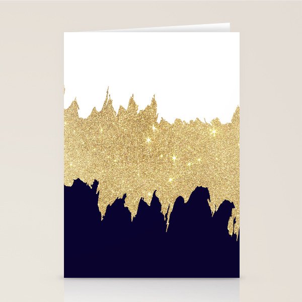 Modern navy blue white faux gold glitter brushstrokes Stationery Card Gallery Image 2