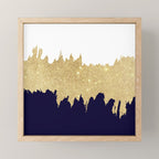 Modern navy blue white faux gold glitter brushstrokes Mini Art Print Gallery Image 1