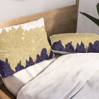 Modern navy blue white faux gold glitter brushstrokes Pillow Sham Gallery Image 2