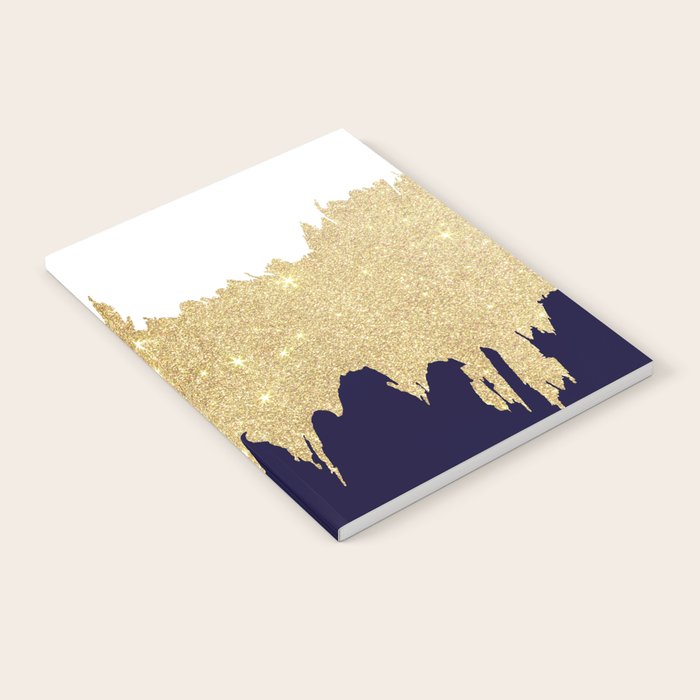 Modern navy blue white faux gold glitter brushstrokes Notebook Gallery Image 2