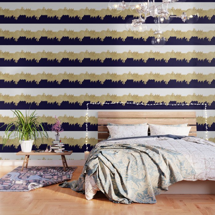 Modern navy blue white faux gold glitter brushstrokes Wallpaper Gallery Image 1